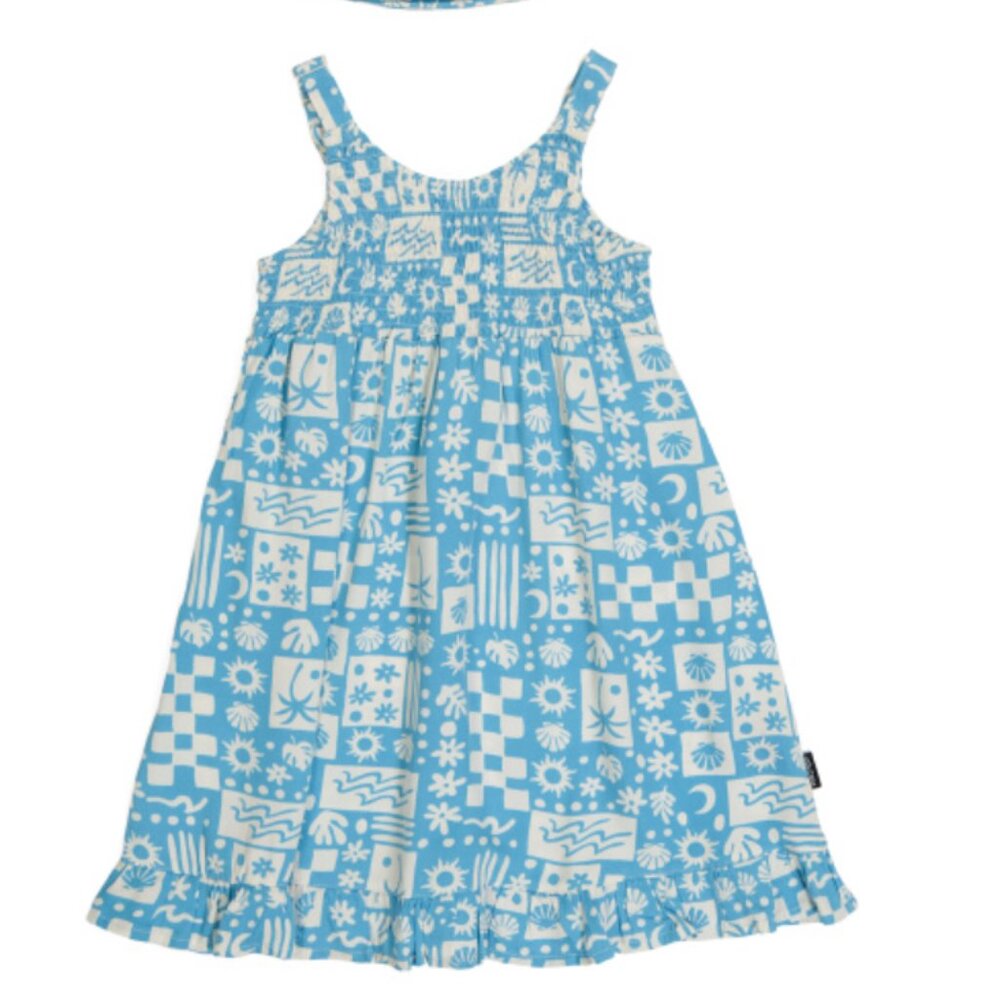 NWT Volcom Girls Floral Dress and Bucket Hat Set - Sleeveless Blue